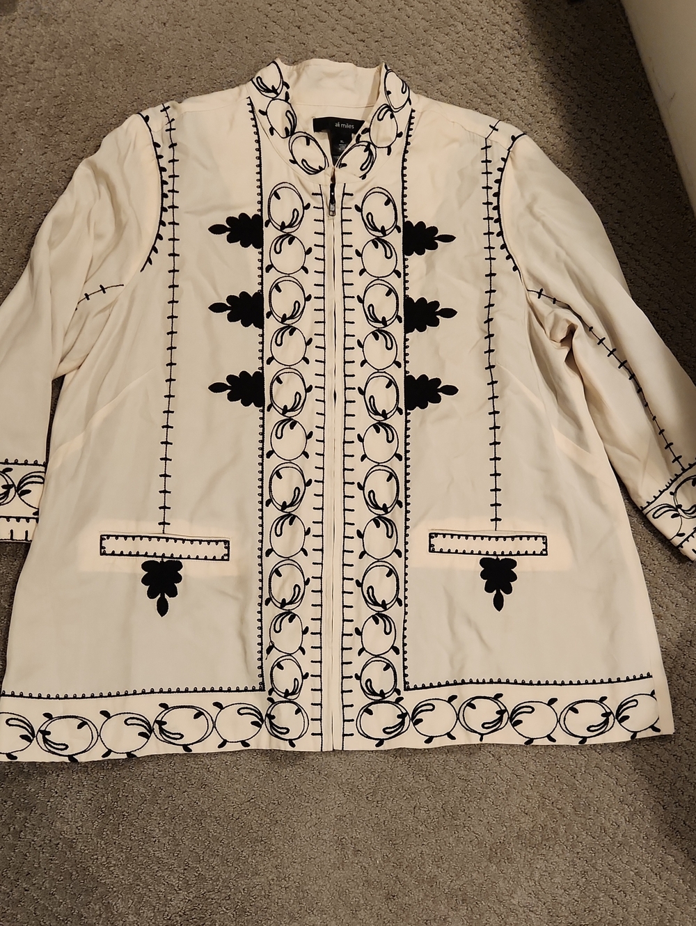 Ali Miles Cream Jacket with Black Embroidered Trim. XL